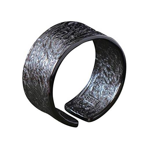 NicoWerk sri621 anello da donna a fascia in argento sterling 925, nero, largo e stretto regolabile, finitura decorata, aperto