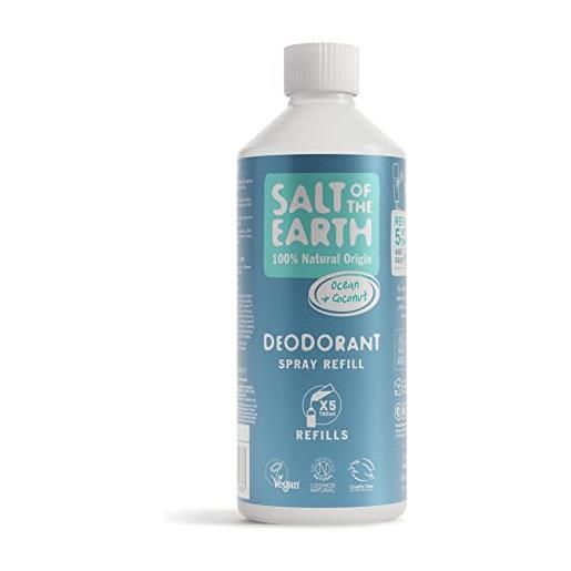 Salt of the earth, ricarica per deodorante spray naturale, oceano e cocco - vegana, protezione a lunga durata, approvata da leaping bunny, made in the uk - 500 ml