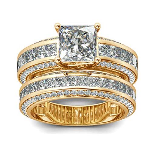 Jeulia set di anelli in argento sterling da donna taglio principessa anelli di diamanti a 4 punte set di gioielli per la sposa fede nuziale anello di fidanzamento fede nuziale fede nuziale (18.25)