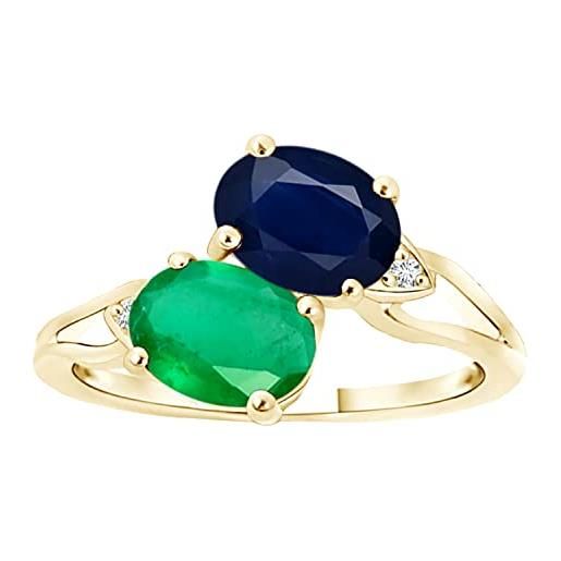 Shine Jewel due pietre ovali smeraldo e zaffiro gem anello con gambo diviso in argento sterling 925 (argento placcato oro giallo, 14.5)