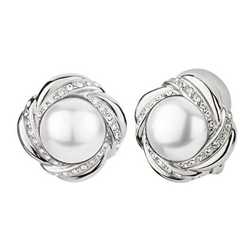 Traveller orecchini a clip - perla bianco - cristalli - placcati platino - 114182