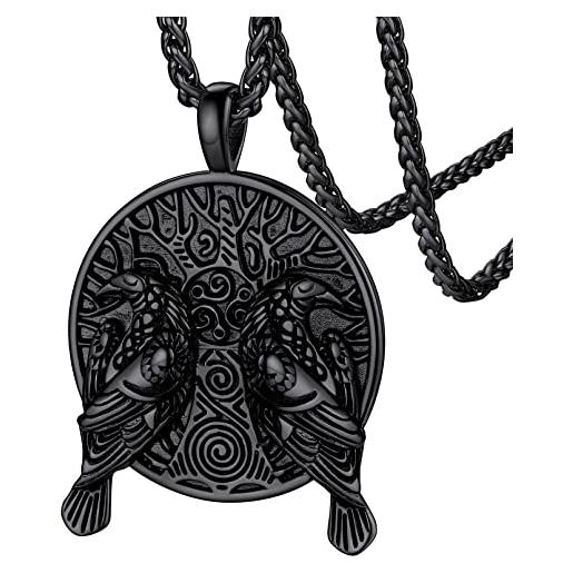 FaithHeart collana vichinga corvo vichingo vuoto 3d rune vichinghe hugin e munin amuleto nordico gioielli fortunati regali creativi personalizzati compleanno