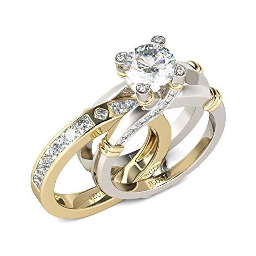 Jeulia anelli a fascia con diamanti donna set di anelli intercambiabili in argento sterling cz set di promesse nuziali per anniversario di fidanzamento (oro 14k, 18.25)
