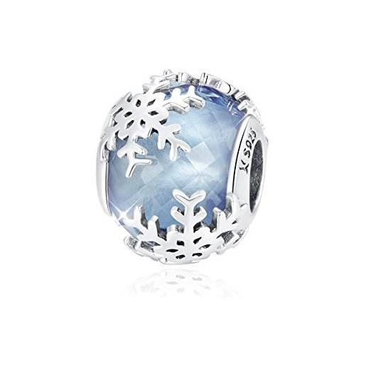 Fanona ciondolo a forma di fiocco di neve, adatto per braccialetti e collane pandora, in argento sterling con cristallo blu