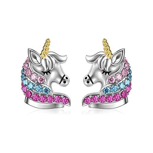 AOBOCO orecchini unicorno argento sterling 925 orecchini per bambini, gioielli unicorno regali di compleanno per donne e figlie (multicolore)
