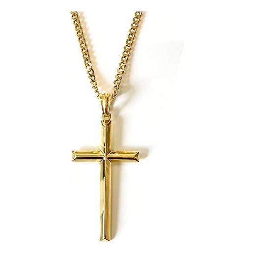 Ciondolo Crocifisso Oro Giallo 18k Croce Con Cristo In Oro Giallo 18 Kt E  Finitura Lucida Ciondolo Per Collana 3.70 Gr 