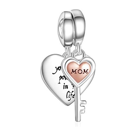 NINGAN ciondolo a forma di cuore in argento sterling 925 ciondolo a forma di chiave un regalo per la mamma collana a bracciale adatta alle donne