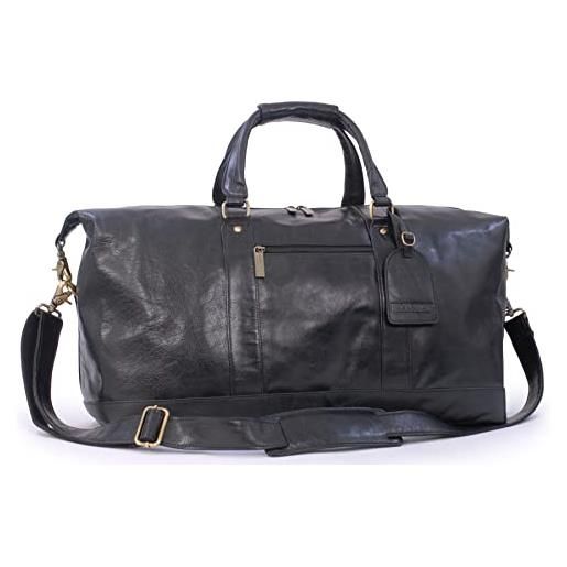 Bucklestone - vera pelle - borsone da viaggio/bagaglio a mano/borse da palestra/sportive/weekend - tracolla regolabile e rimovibile - york - nero