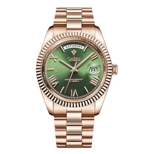 Kakashi cadisen design automatico orologio da uomo meccanico acciaio inox impermeabile orologi da polso omaggio non allergico, 8185 oro rosa, bracciale