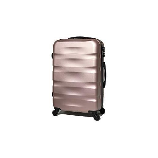CELIMS valigia in abs, rigida, resistente, leggera, con 4 ruote girevoli a 360° e lucchetto integrato, oro rosa. , moyenne - 65x40x26