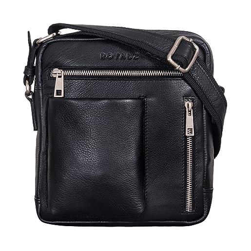 ROYALZ 'antonio' piccola borsa da uomo in vera pelle a tracolla look vintage compatta borsa con zip, colore: nero