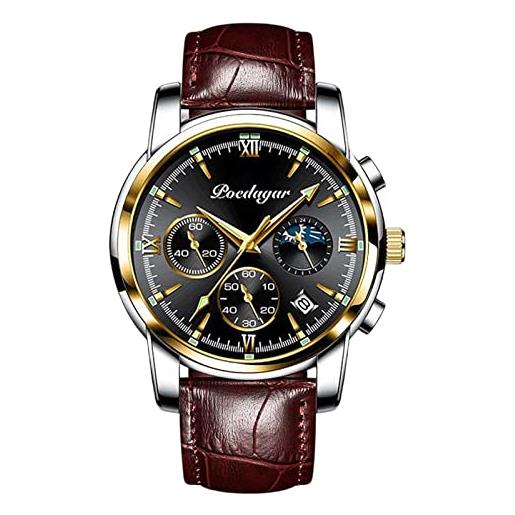 RORIOS orologio uomo luminoso calendario orologio impermeabile orologio da polso con cinturino in pelle analogico al quarzo orologio per uomo