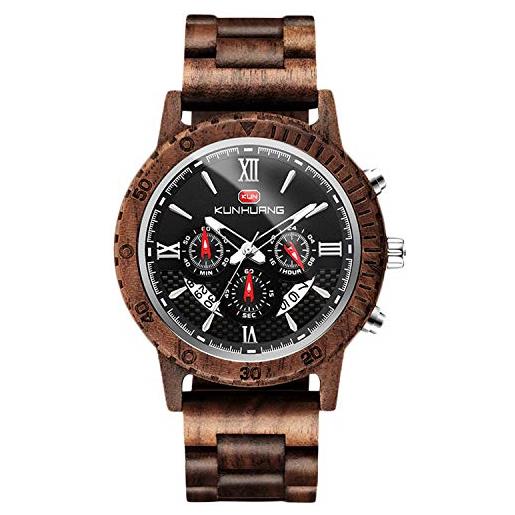 RORIOS moda orologio legno uomo orologio da polso analogico al quarzo orologio di peso cronografo con data leggero naturale orologio men watch