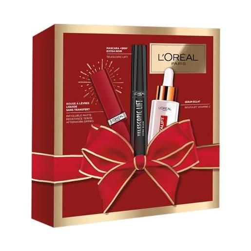 L'Oréal Paris cofanetto regalo - siero vitamina c, mascara telescopic lift, rossetto liquido opaco