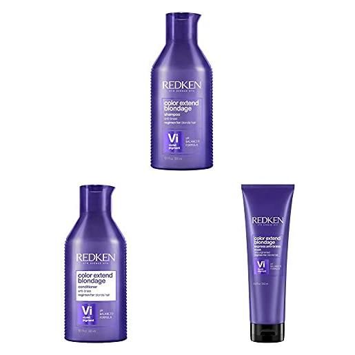 Redken color extend blondage shampoo 300ml + balsamo 300ml + maschera 250ml | routine professionale intensa, anti-giallo per capelli biondi