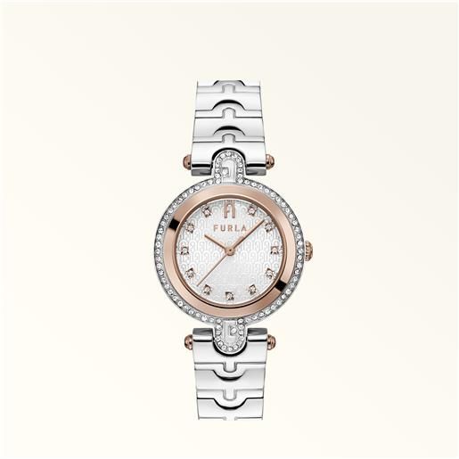 Furla arch-bar orologio con cassa tonda color argento argento metallo + strass + strass donna