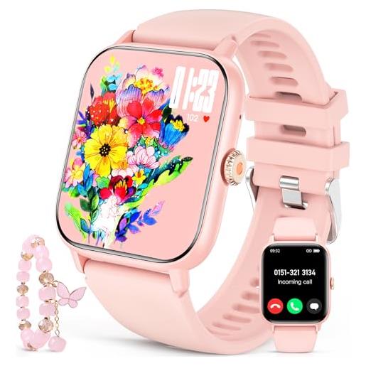 Berrosy smartwatch donna chiamate e whatsapp, 1.83' orologio smartwatch sportivo contapassi pressione sanguigna ecg sonno fitness tracker impermeabile orologio intelligente per android ios rosa
