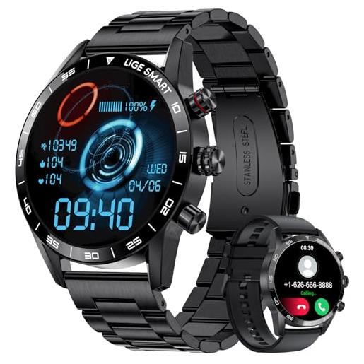 FOXBOX smartwatch uomo con chiamate bluetooth, 1,32'' schermo orologio fitness con contapassi monitoraggio del sonno, cardiofrequenzimetro spo2, resistente ip68 smart watch per android ios