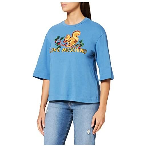 Love Moschino t-shirt with wide elbow-length sleeves and logo squirrel print, blu, 50 donna