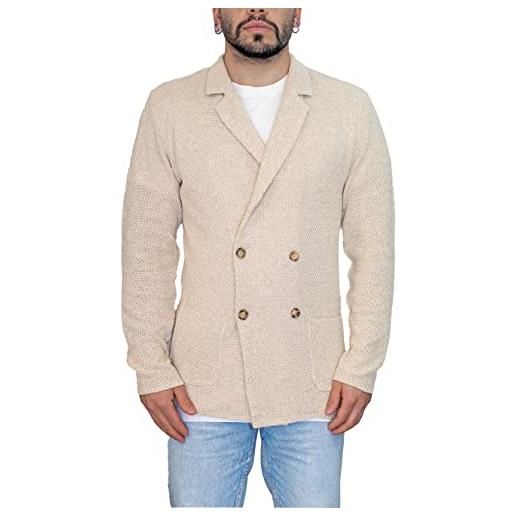 CLASSE77 blazer doppio petto da uomo - punto di cucitura chicco di riso - giacca slim fit in cotone - artigianale, made in italy - casual, classica sportiva (2xl, lino)