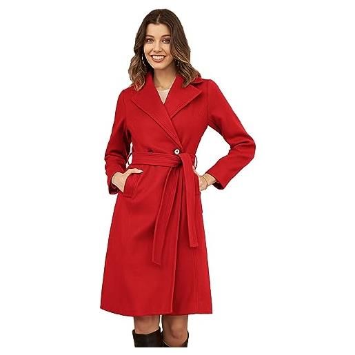 GRACE KARIN cappotto da donna a maniche lunghe, aperto, in tinta unita, elegante, casual, lunghezza al ginocchio, con abbottonatura e cintura, caldo antivento, colore: rosso, xxl