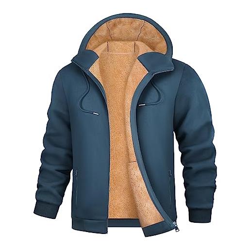 UMIPUBO felpa uomo felpa con cappuccio fodera in pile invernale giacca con zip caldo manica lunga termica fleece pullover hoodie sweatshirt con cerniera cappotto da uomo (blu, l)