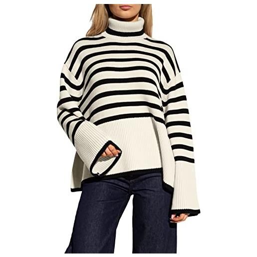 Maglione Donna in Lana Grigio a Collo Alto Da Donna Oversize 