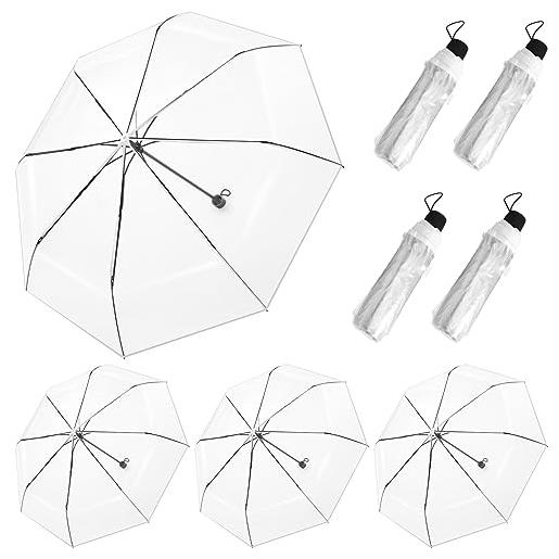 Hestya 4 ombrelli pieghevoli trasparenti ombrello compatto trasparente antivento ombrelli da sposa matrimonio ombrelli portatili di plastica per pioggia per uomo donna bambini