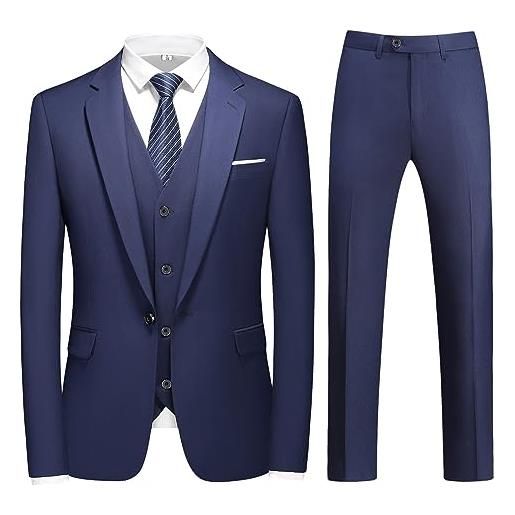 KUDMOL completo da uomo in 3 pezzi, con un bottone, per smoking classico, blazer, gilet, pantaloni, azzurro, m