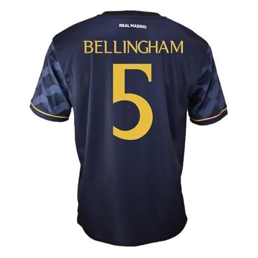 Real Madrid maglia seconda equipaggiamento stagione 2023-2024 - bellingham 5 - replica ufficiale con licenza ufficiale - adulto, blu, xl