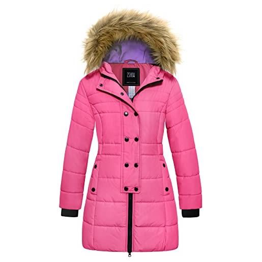 ZSHOW cappotto foderato imbottito cappotto con cappuccio con pelliccia overcoat work winter giacca pesante idrorepellente bambina nero 140-146