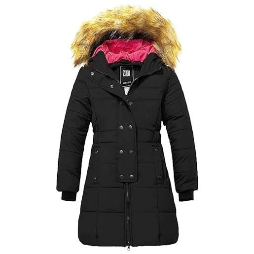 ZSHOW cappotto foderato imbottito cappotto con cappuccio con pelliccia parka da esterno spessa a vento coat hood warm windproof bambina azzurro chiaro 128-134