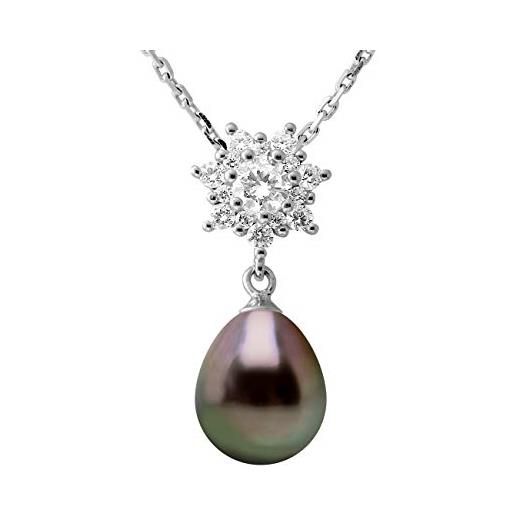 PEARLS & COLORS NATURAL FINE PEARLS pearls & colors - collana gioielleria vera perla coltivata di tahiti a forma di pera 9-10 mm - qualita a + - zirconi & argento 925 - gioiello da donna