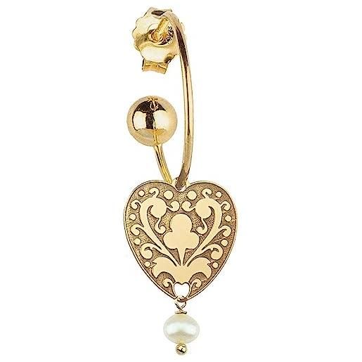 Lebole Gioielli collezione gotico hoop campanella cuore orecchino singolo da donna in argento pietra perla