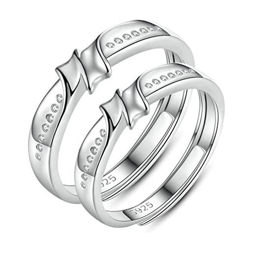 BCughia fedine fidanzamento coppia economiche, fedina argento donna bianco zirconia cubica argento sterling anniversario anelli regolabili