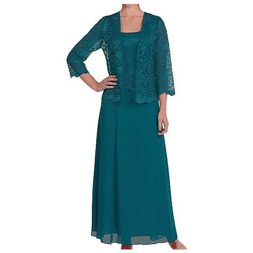 ORANDESIGNE completo donna elegante cerimonia curvy vestito sera lungo e cardigan in pizzo bolero blazer trasparente set coordinato completino due pezzi cocktail ballo abbigliamento verde l