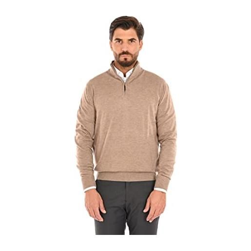 Ciabalù cardigan uomo lana e cashmere con zip maglione con cerniera al petto collo alto (beige, xxl)
