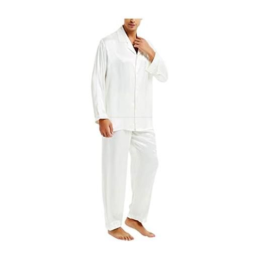 Disimlarl pigiama da uomo in raso di seta set pigiama set da notte, bianco, xl