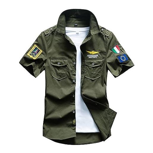 XIANPING camicia a maniche corte loose oversize military jacket's outdoor casual summer men's outdoor shirt men's summer short sleeve men's design uomo a-army green s