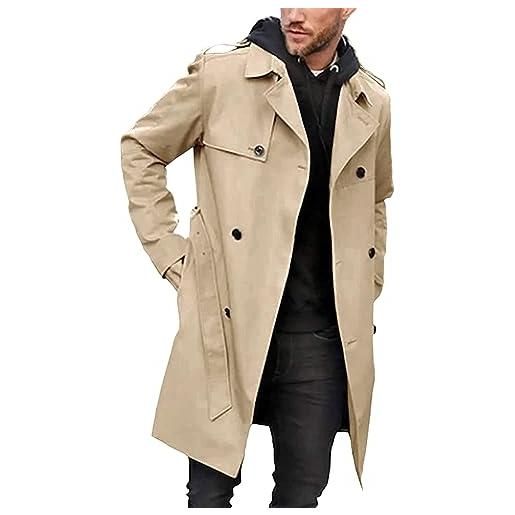 Minetom trench da uomo leggero giacca primavera autunno giacca a vento capispalla doppiopetto business vintage classico lungo slim fit cappotto a marrone xs