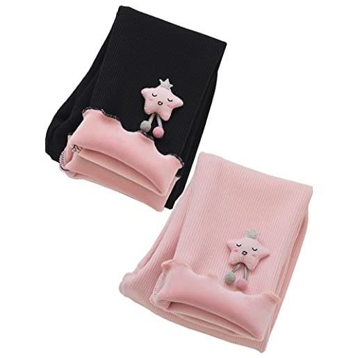 Kiench leggings invernali felpati bambina leggins cotone caldo pacco da 2 lepre rosa & grigio eu 128-134/7-8 anni etichetta 140