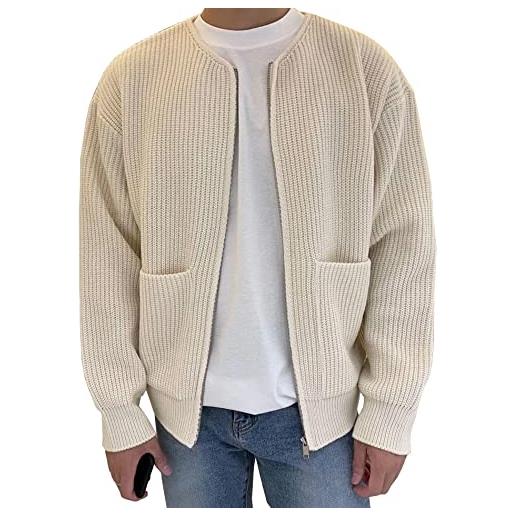 SOMTHRON maglione da uomo a maglia con chiusura lampo completa, girocollo, con tasche, blu scuro, xxxl