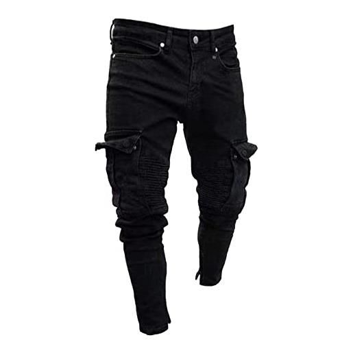 Generic pantalone lavoro felpato jeans biker strappati da uomo pantaloni da uomo in denim slim fit elasticizzati strappati pantalone canadese (black, m)