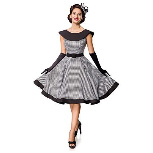 Belsira abito vintage swing anni '50 abito rockabilly nero bianco a quadri da donna, nero/bianco. , xxl