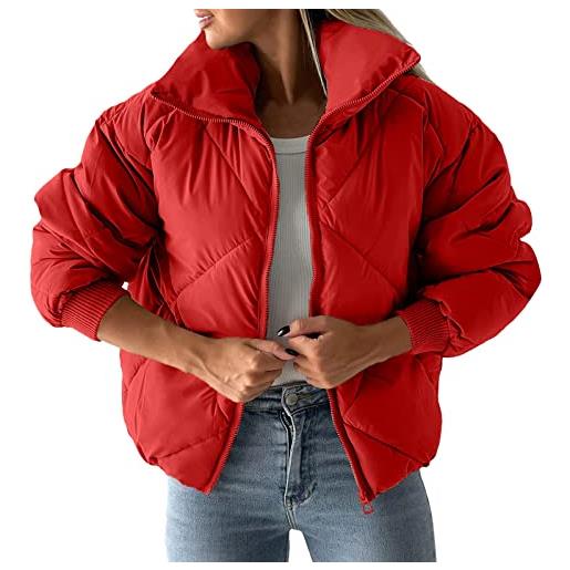 Lapirek cappotto da equitazione impermeabile borse da donna cerniera intera giacca trapuntata a maniche lunghe cappotti a bolle, colore: rosso, m