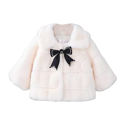 Mufeng cappotto invernale bambina elegante con cappuccio bimba giacca pelliccia ecologica vestiti caldi spessi felpa maniche lunghe capispalla invernale 0-3 anni bianco a 3-4 anni