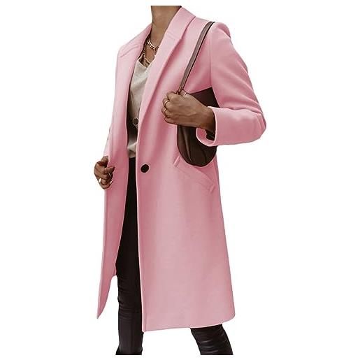 Yegirlzs cappotto donna trench lungo manica lunga cappotti di lana casual moda cardigan giacca con risvolto tinta unita cappotti autunno inverno b rosa s
