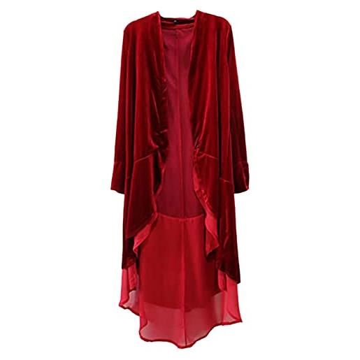 KEIZHUONIQIU donna vintage slim medievale retro halloween & natale arricciati asimmetrico lungo velvet blazer cappotto giacche casual, colore: rosso, l