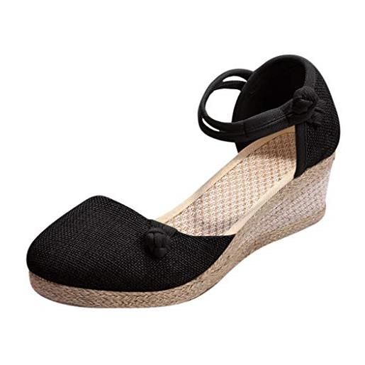 YANFJHV sandali da donna con zeppa - scarpe estive espadrilles sandali con plateau singoli scarpe casual primavera/estate sandali piatti, nero , 35