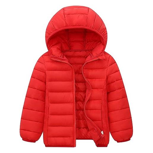 AIEOE bambina e ragazza invernale piumino giacca con cappuccio e cerniea a maniche lunghe adatto da 4-5 anni rosso